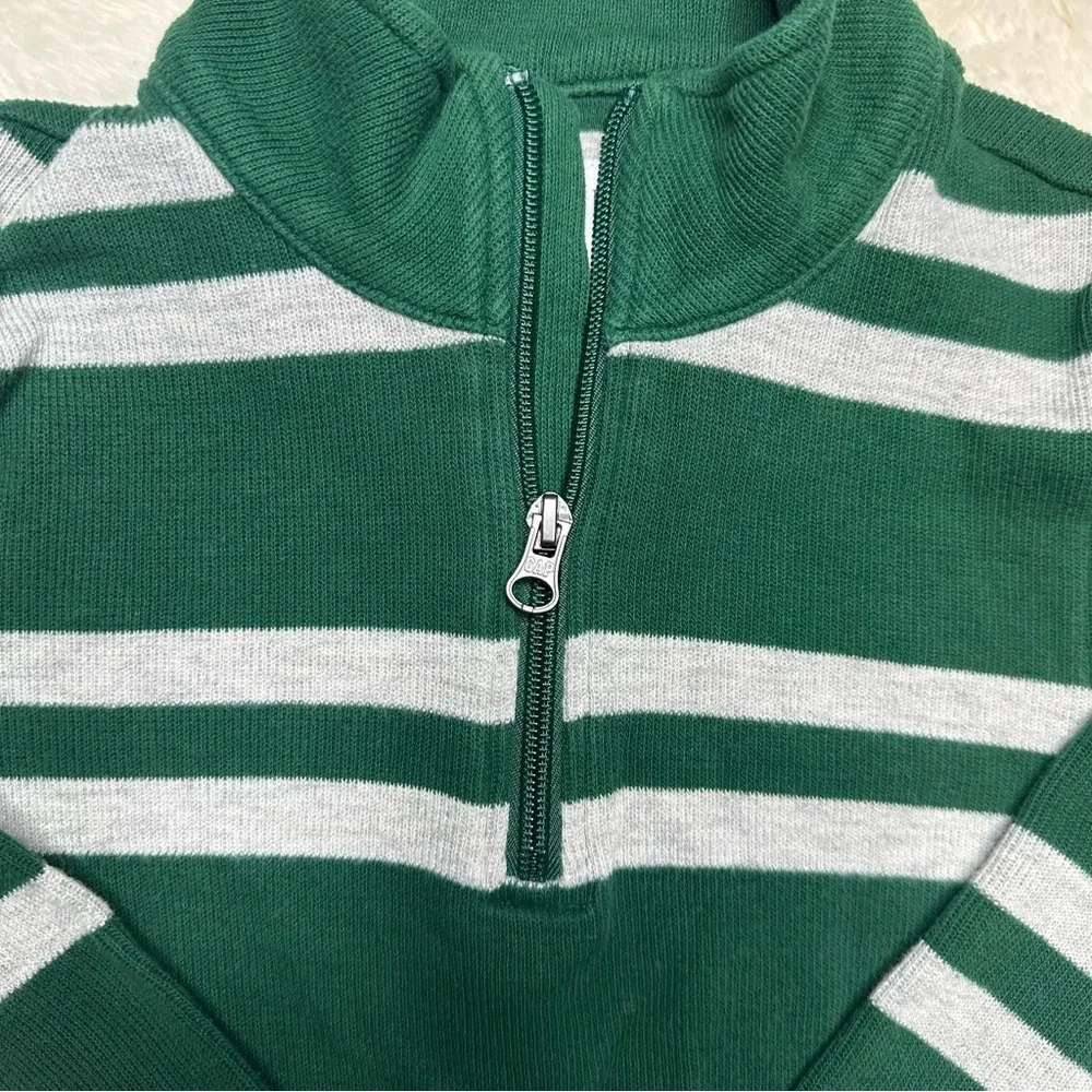 GAP Sweater Half-Zip Green & Grey Striped Size 7 - Picture 3 of 16
